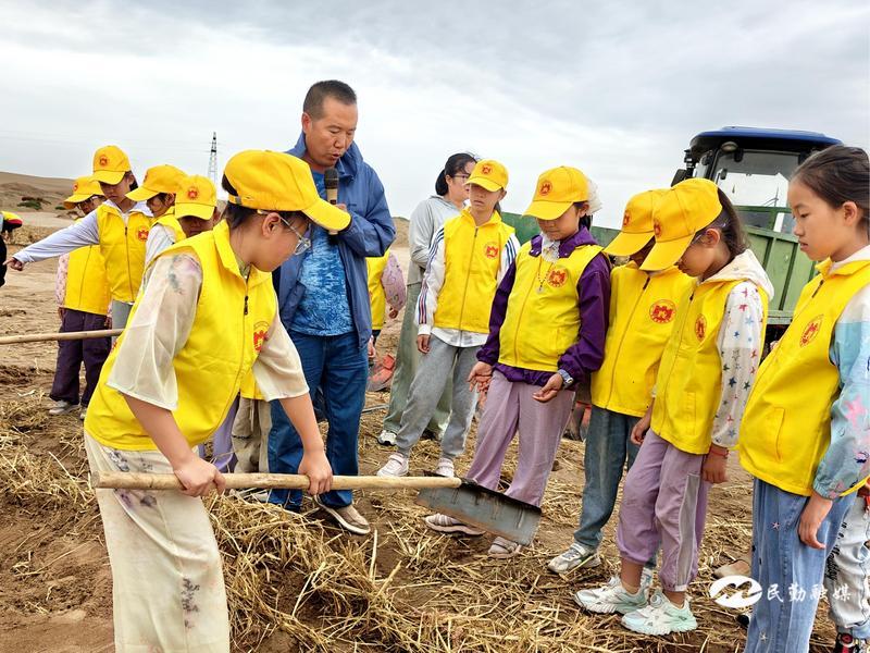 孩子們親身體驗草方格沙障的制作 趙婭維 攝